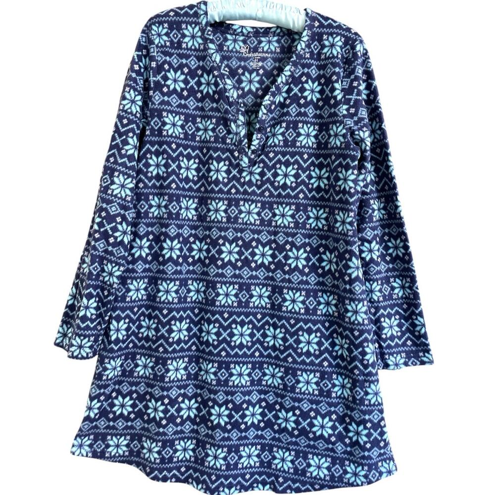 Croft & Barrow Blue Snowflake Fleece Nightshirt Gown Medium